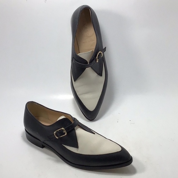 J.Crew Color lock Black White Leather Loafers 90s With Buckle Closure Size 6.5 - Picture 16 of 16